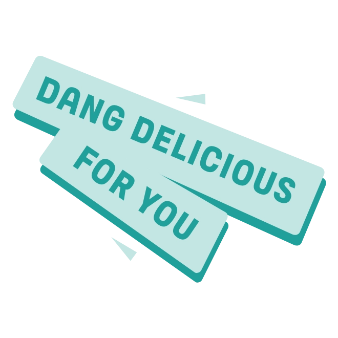 Teal Partake sticker reading Dang delicious for you