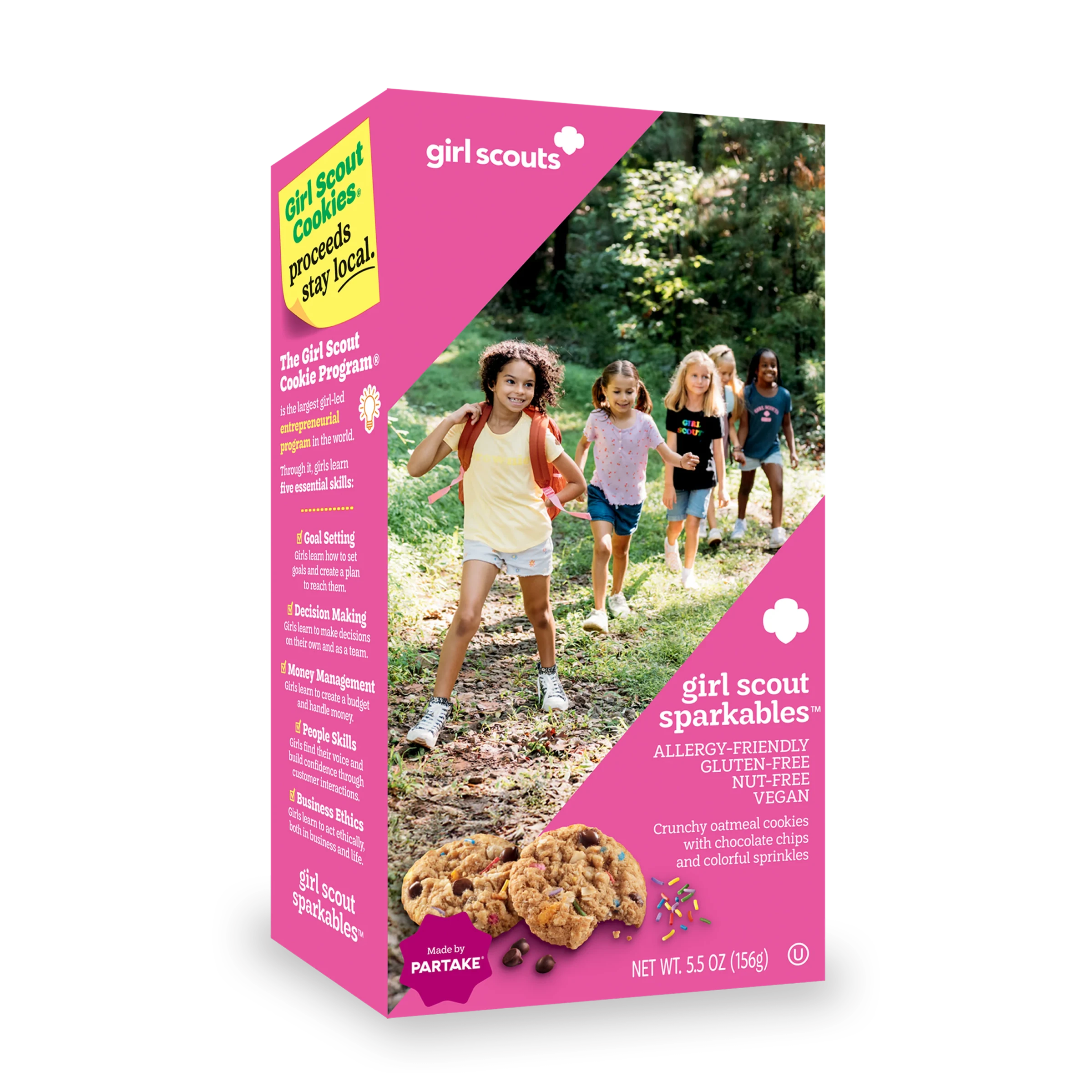 Girl Scout Sparkables box with a bright pink front